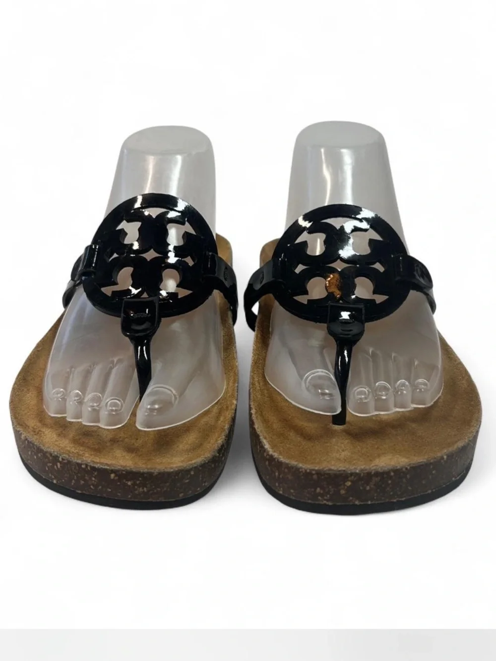 Tory Burch Miller Cloud Sandal in the Perfect Black / Natural colorway. Sz 9
